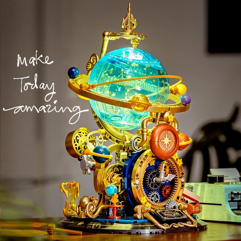 Solar System Orrery - Retro Obrotowy Model Ziemi z Klocków,